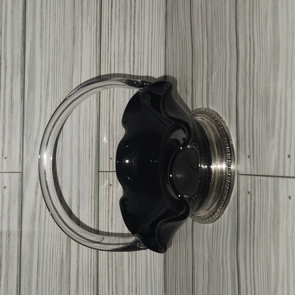 Black Amethyst Glass Basket w/Sterling Silver Base